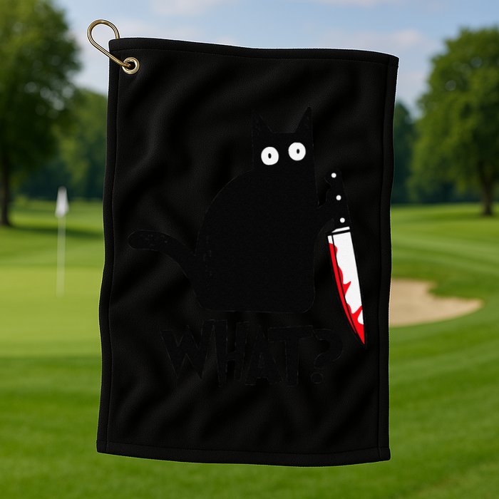 Cat What Funny Black Cat Murderous Cat With Knife Golf Towel