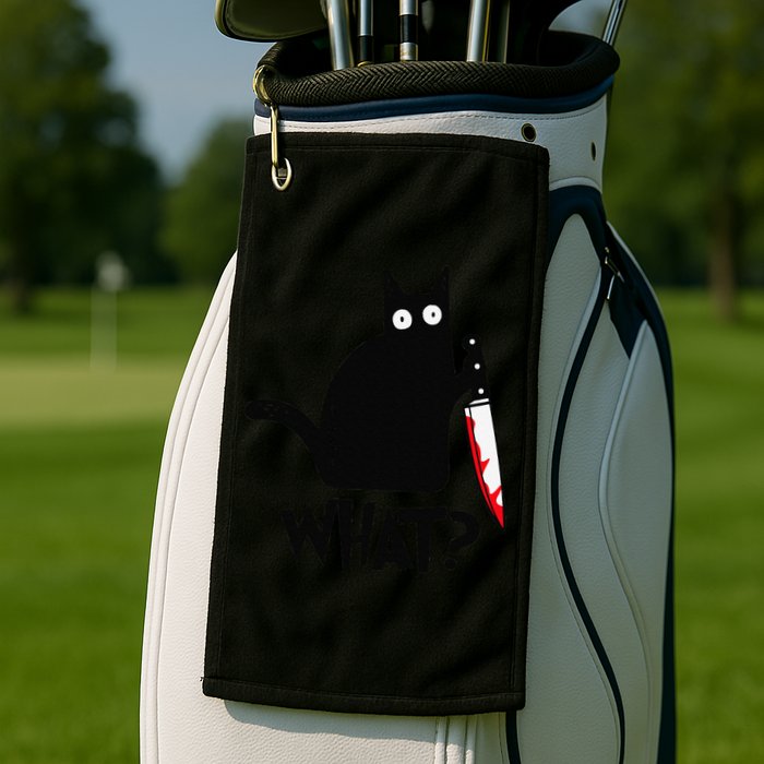 Cat What Funny Black Cat Murderous Cat With Knife Golf Towel