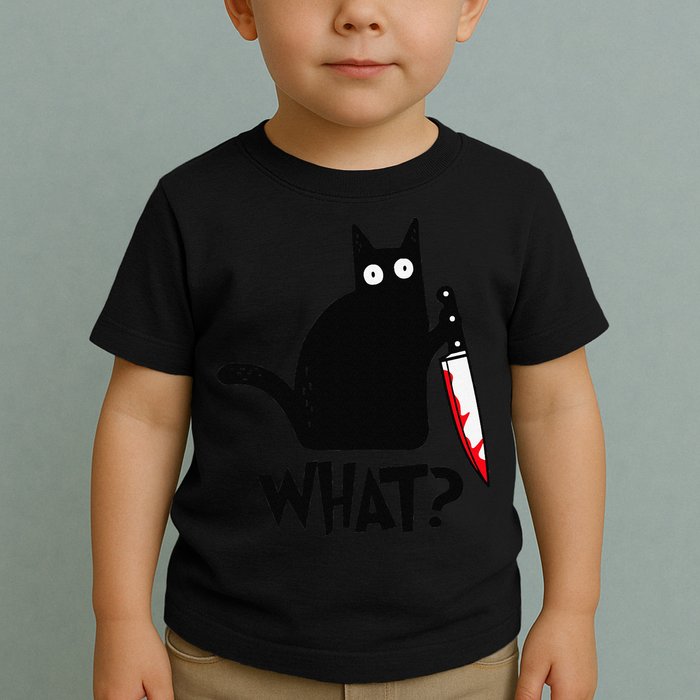 Cat What Funny Black Cat Murderous Cat With Knife Toddler T-Shirt