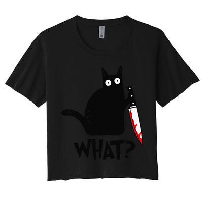 Cat What Funny Black Cat Murderous Cat With Knife Crop Top