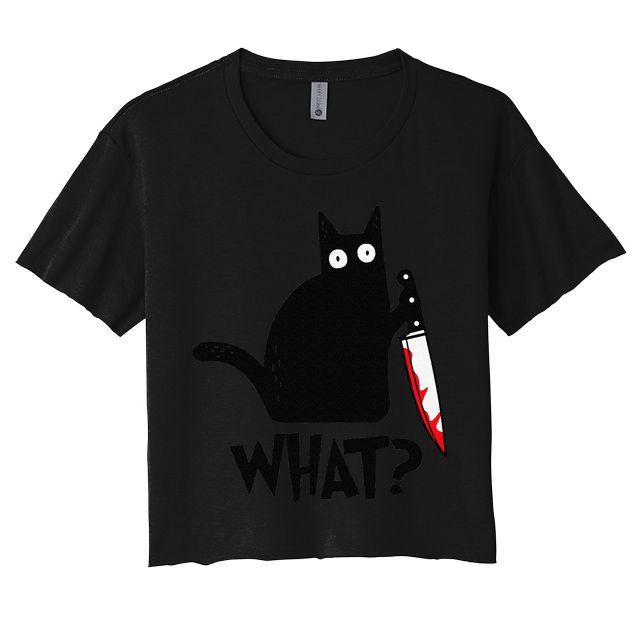 Cat What Funny Black Cat Murderous Cat With Knife Crop Top