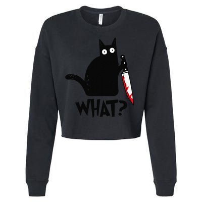 Cat What Funny Black Cat Murderous Cat With Knife Cropped Pullover Crew