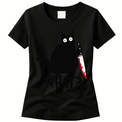 Cat What Funny Black Cat Murderous Cat With Knife Womens T-Shirt