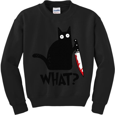 Cat What Funny Black Cat Murderous Cat With Knife Kids Sweatshirt