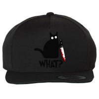 Cat What Funny Black Cat Murderous Cat With Knife Wool Snapback Cap
