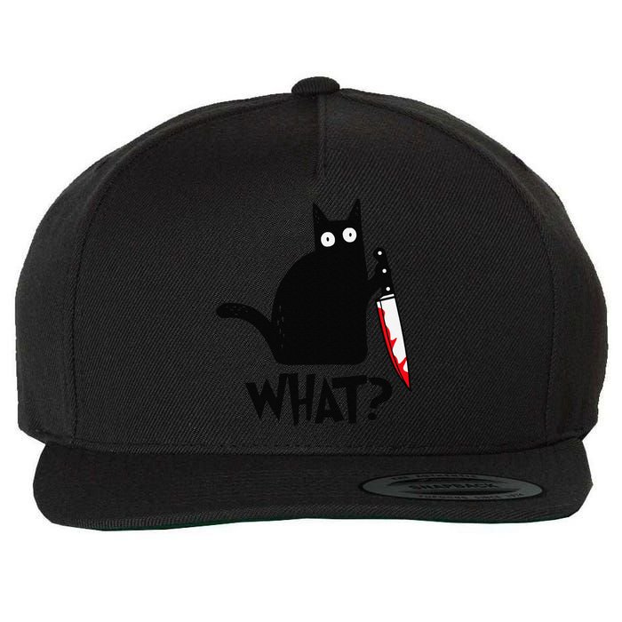 Cat What Funny Black Cat Murderous Cat With Knife Wool Snapback Cap