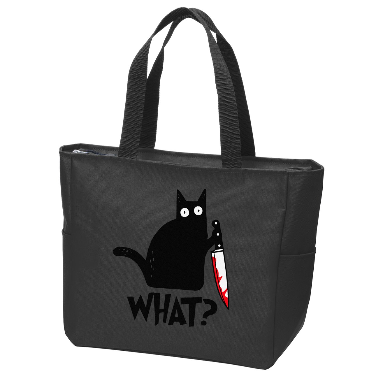 Cat What Funny Black Cat Murderous Cat With Knife Zip Tote Bag