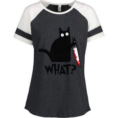 Cat What Funny Black Cat Murderous Cat With Knife Enza Ladies Jersey Colorblock Tee