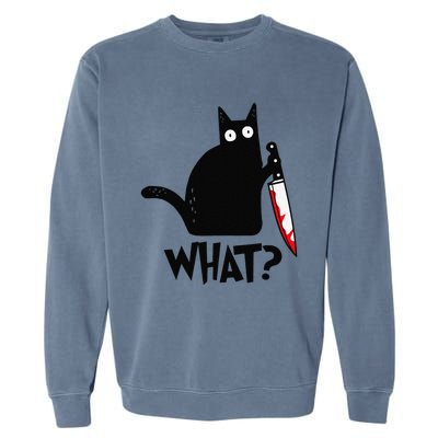 Cat What Funny Black Cat Murderous Cat With Knife Garment-Dyed Sweatshirt