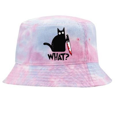 Cat What Funny Black Cat Murderous Cat With Knife Tie-Dyed Bucket Hat