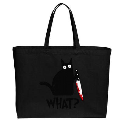 Cat What Funny Black Cat Murderous Cat With Knife Cotton Canvas Jumbo Tote