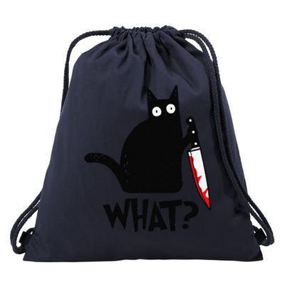 Cat What Funny Black Cat Murderous Cat With Knife Drawstring Bag