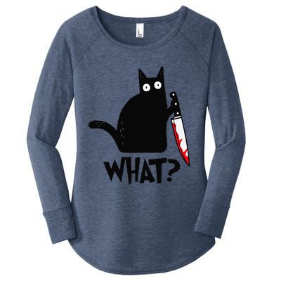 Cat What Funny Black Cat Murderous Cat With Knife Women's Perfect Tri Tunic Long Sleeve Shirt