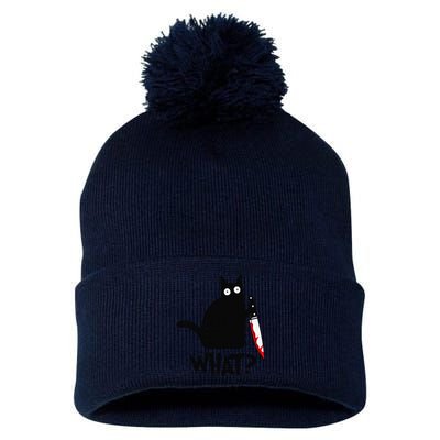 Cat What Funny Black Cat Murderous Cat With Knife Pom Pom 12in Knit Beanie