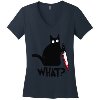 Cat What Funny Black Cat Murderous Cat With Knife Women's V-Neck T-Shirt