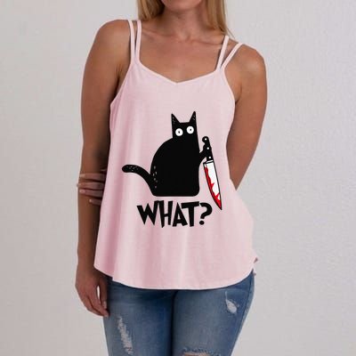 Cat What Funny Black Cat Murderous Cat With Knife Women's Strappy Tank