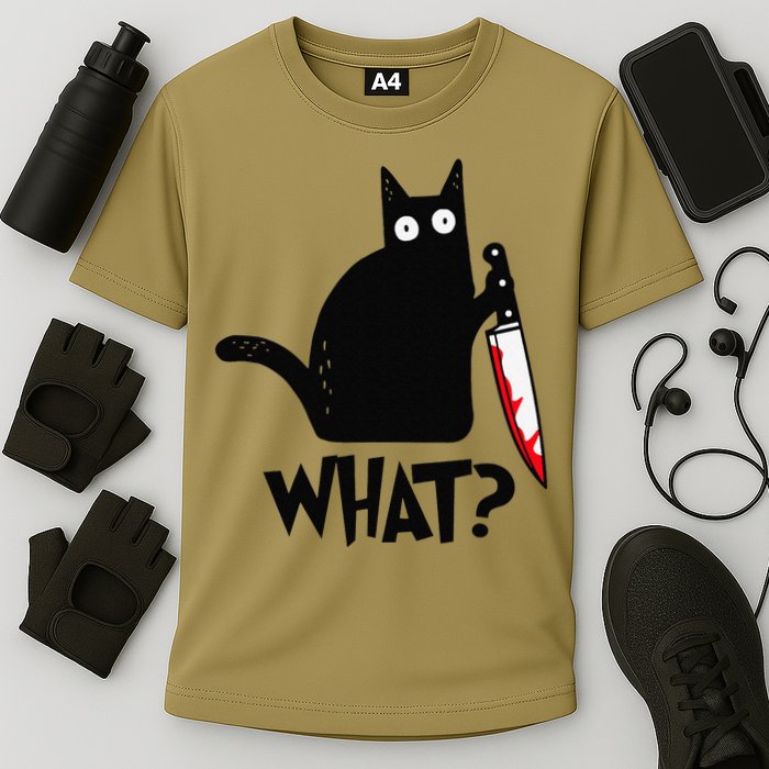Cat What Funny Black Cat Murderous Cat With Knife Performance Shirt