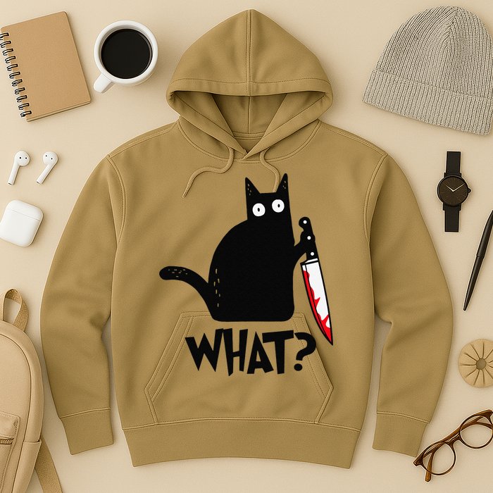 Cat What Funny Black Cat Murderous Cat With Knife Hoodie