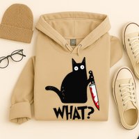 Cat What Funny Black Cat Murderous Cat With Knife Hoodie