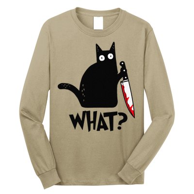 Cat What Funny Black Cat Murderous Cat With Knife Long Sleeve Shirt