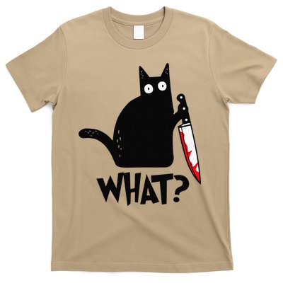 Cat What Funny Black Cat Murderous Cat With Knife T-Shirt