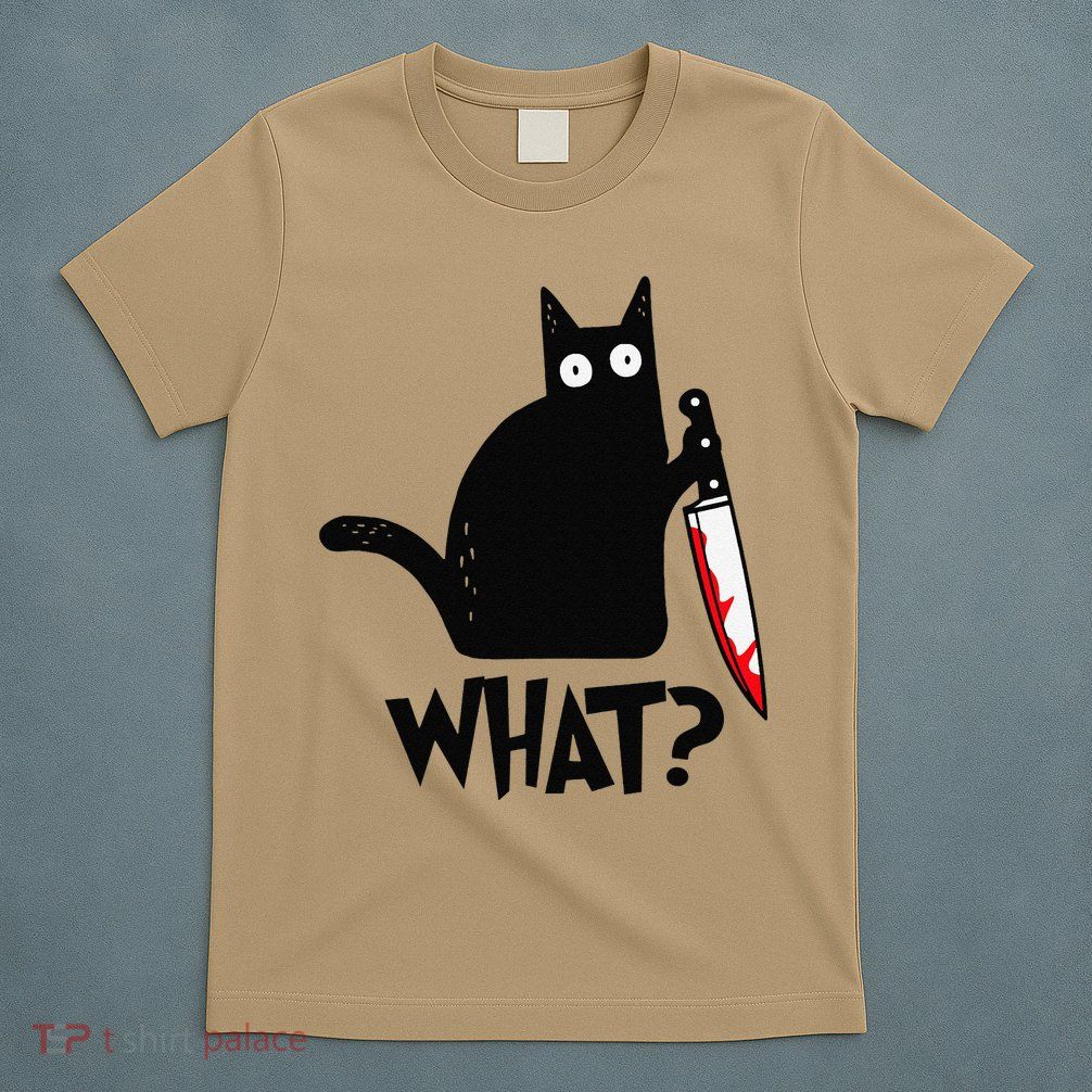 Cat What Funny Black Cat Murderous Cat With Knife T-Shirt