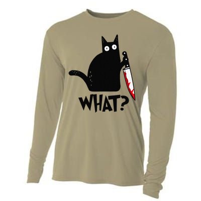 Cat What Funny Black Cat Murderous Cat With Knife Cooling Performance Long Sleeve Crew