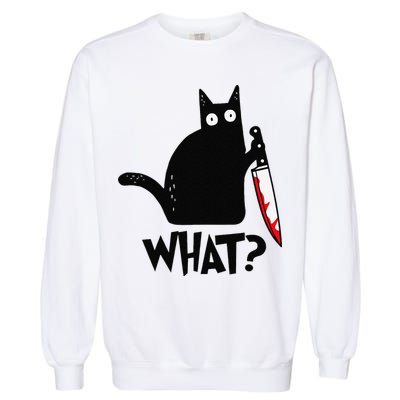 Cat What Funny Black Cat Murderous Cat With Knife Garment-Dyed Sweatshirt
