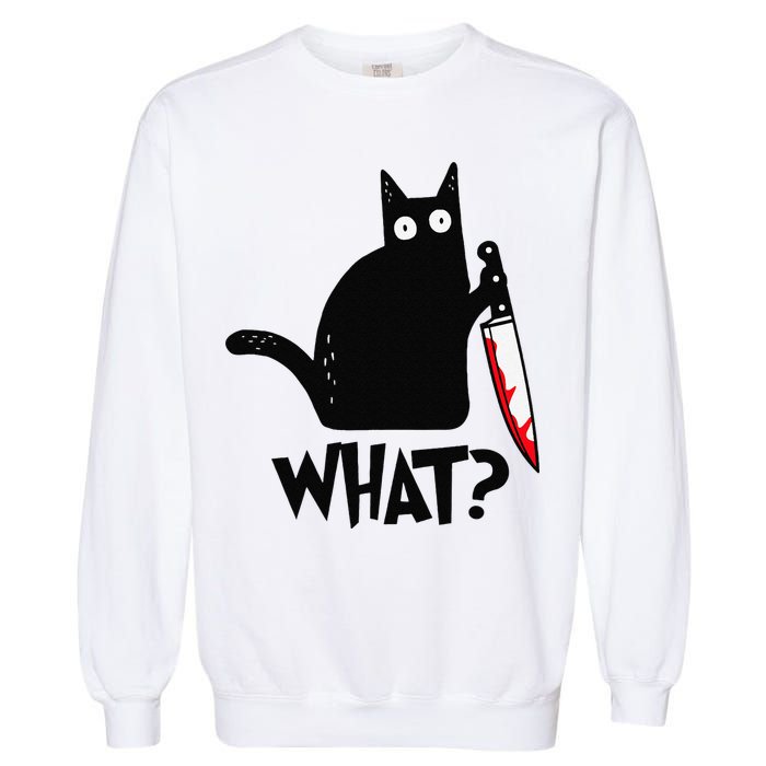 Cat What Funny Black Cat Murderous Cat With Knife Garment-Dyed Sweatshirt