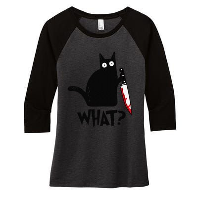 Cat What Funny Black Cat Murderous Cat With Knife Women's Tri-Blend 3/4-Sleeve Raglan Shirt