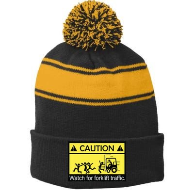 Caution Watch For Forklift Traffic Funny ForkLiftDriver Stripe Pom Pom Beanie