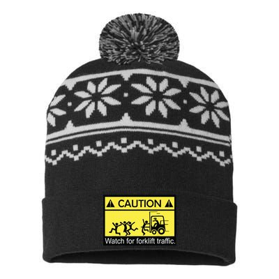 Caution Watch For Forklift Traffic Funny ForkLiftDriver USA-Made Snowflake Beanie