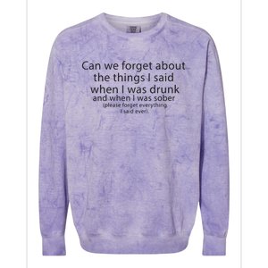 Can We Forget The Things I Said When I Was Drunk And When I Was Sober Colorblast Crewneck Sweatshirt