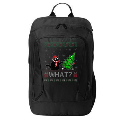 Cat What Funny Black Cat Pushing Christmas Tree Ugly Xmas City Backpack