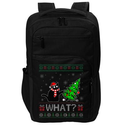 Cat What Funny Black Cat Pushing Christmas Tree Ugly Xmas Impact Tech Backpack