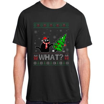 Cat What Funny Black Cat Pushing Christmas Tree Ugly Xmas Adult ChromaSoft Performance T-Shirt