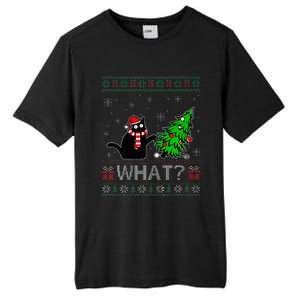 Cat What Funny Black Cat Pushing Christmas Tree Ugly Xmas Tall Fusion ChromaSoft Performance T-Shirt