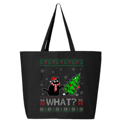 Cat What Funny Black Cat Pushing Christmas Tree Ugly Xmas 25L Jumbo Tote