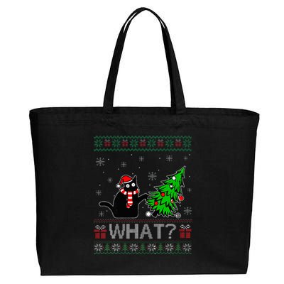 Cat What Funny Black Cat Pushing Christmas Tree Ugly Xmas Cotton Canvas Jumbo Tote