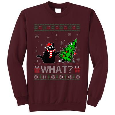 Cat What Funny Black Cat Pushing Christmas Tree Ugly Xmas Tall Sweatshirt