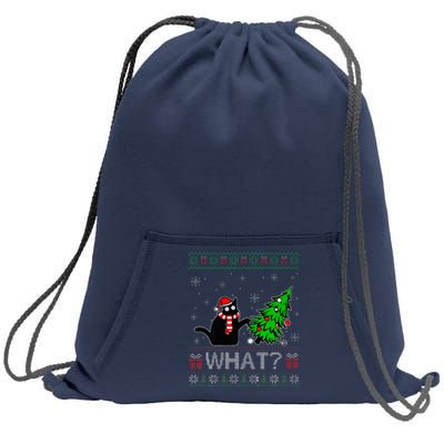 Cat What Funny Black Cat Pushing Christmas Tree Ugly Xmas Sweatshirt Cinch Pack Bag