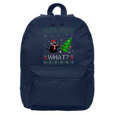 Cat What Funny Black Cat Pushing Christmas Tree Ugly Xmas 16 in Basic Backpack