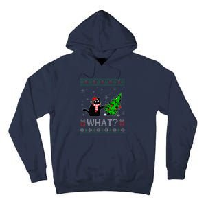 Cat What Funny Black Cat Pushing Christmas Tree Ugly Xmas Tall Hoodie