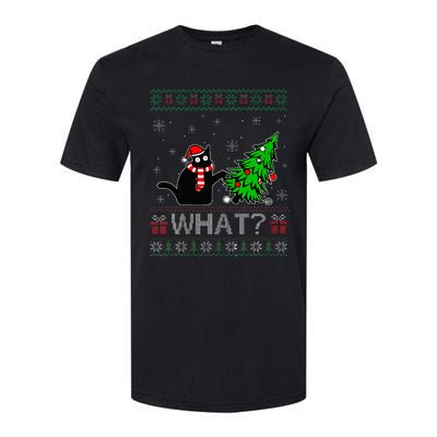 Cat What Funny Black Cat Pushing Christmas Tree Ugly Xmas Softstyle CVC T-Shirt