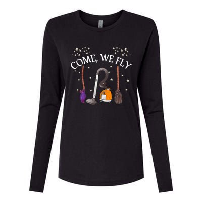 Come We Fly Witch Broom Vacuum Flying Halloween Cute Gift Womens Cotton Relaxed Long Sleeve T-Shirt