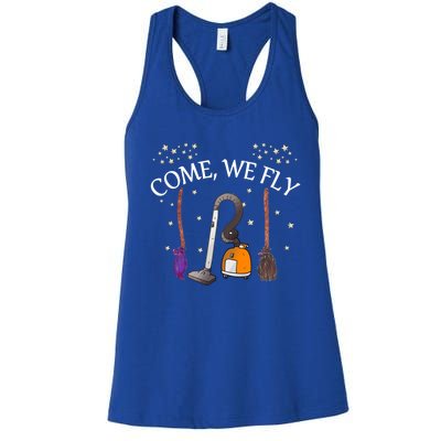 Come We Fly Witch Broom Vacuum Flying Halloween Cute Gift Women's Racerback Tank