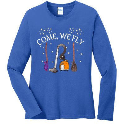 Come We Fly Witch Broom Vacuum Flying Halloween Cute Gift Ladies Long Sleeve Shirt