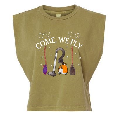 Come We Fly Witch Broom Vacuum Flying Halloween Cute Gift Garment-Dyed Women's Muscle Tee