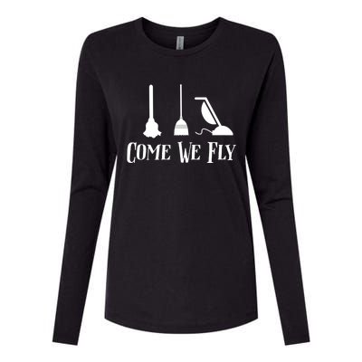 Come We Fly Witch Mop Broom Vacuum Flying Halloween Night Cute Gift Womens Cotton Relaxed Long Sleeve T-Shirt