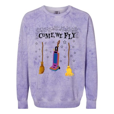 Come We Fly Witch Mop Broom Vacuum Flying Halloween Night Gift Colorblast Crewneck Sweatshirt